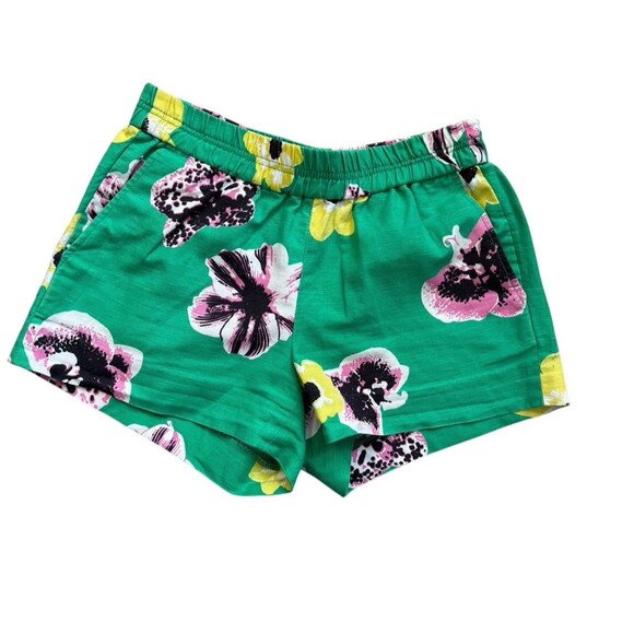 J. Crew Boardwalk Pull-On Shorts Women Size 0 Kelly Green Floral Linen Blend - Picture 1 of 8